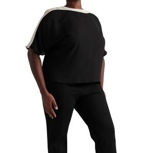 Pari Passu Contrast Trim Top Cotton Stretch Back Zip Black White D22/PlusSize 22